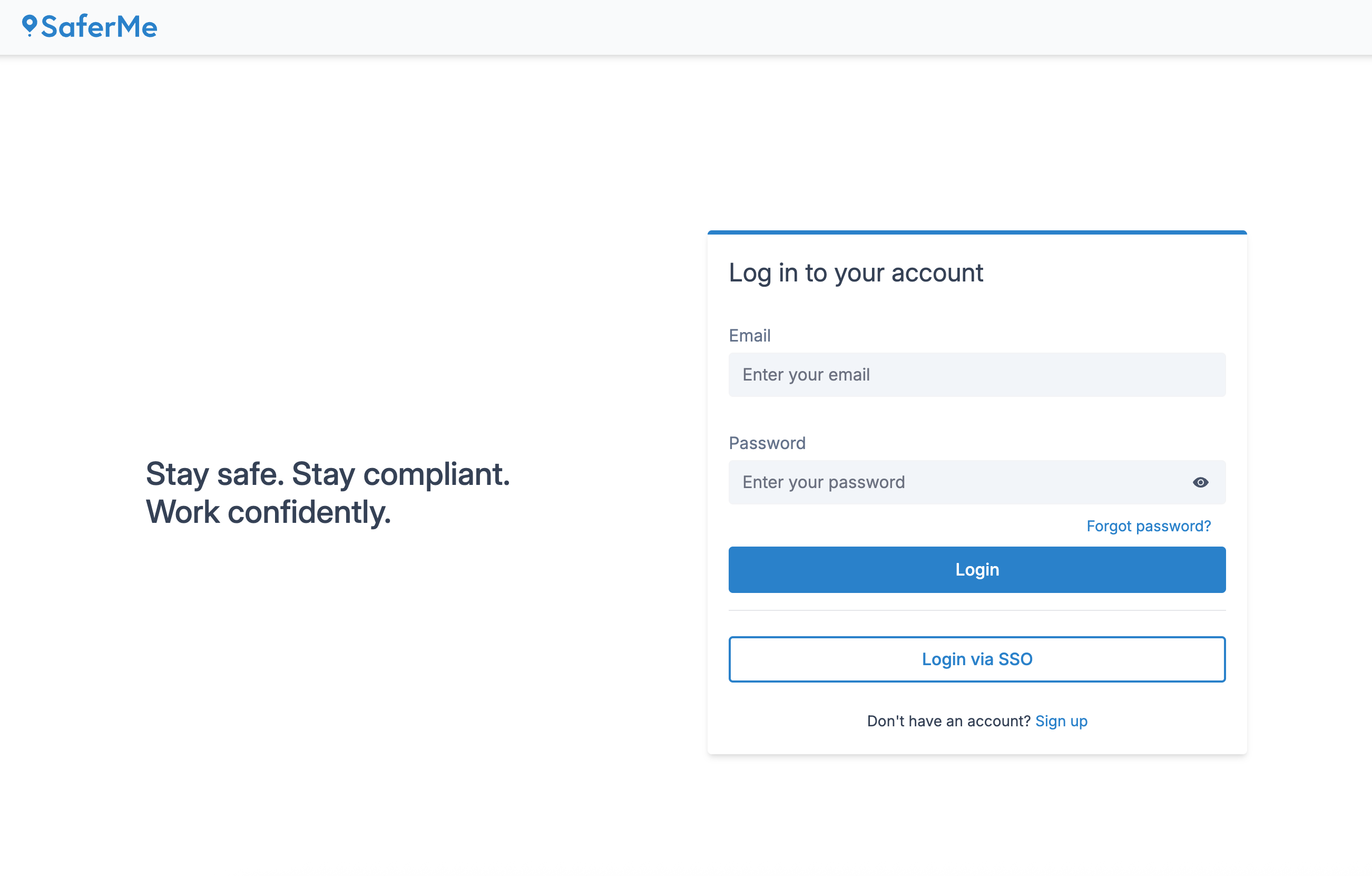 SaferMe Login Screen on Web