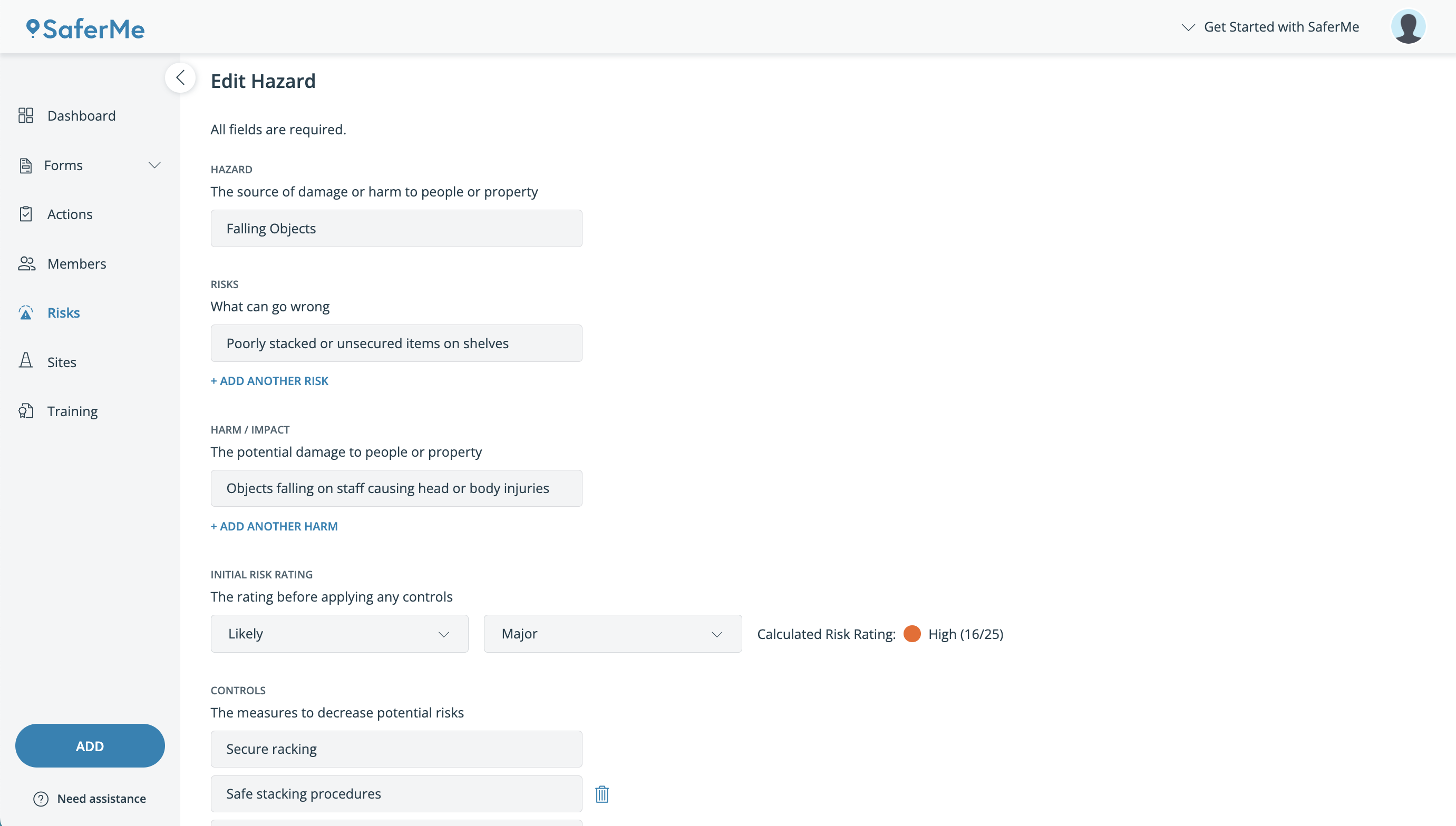 Add New Hazard Record