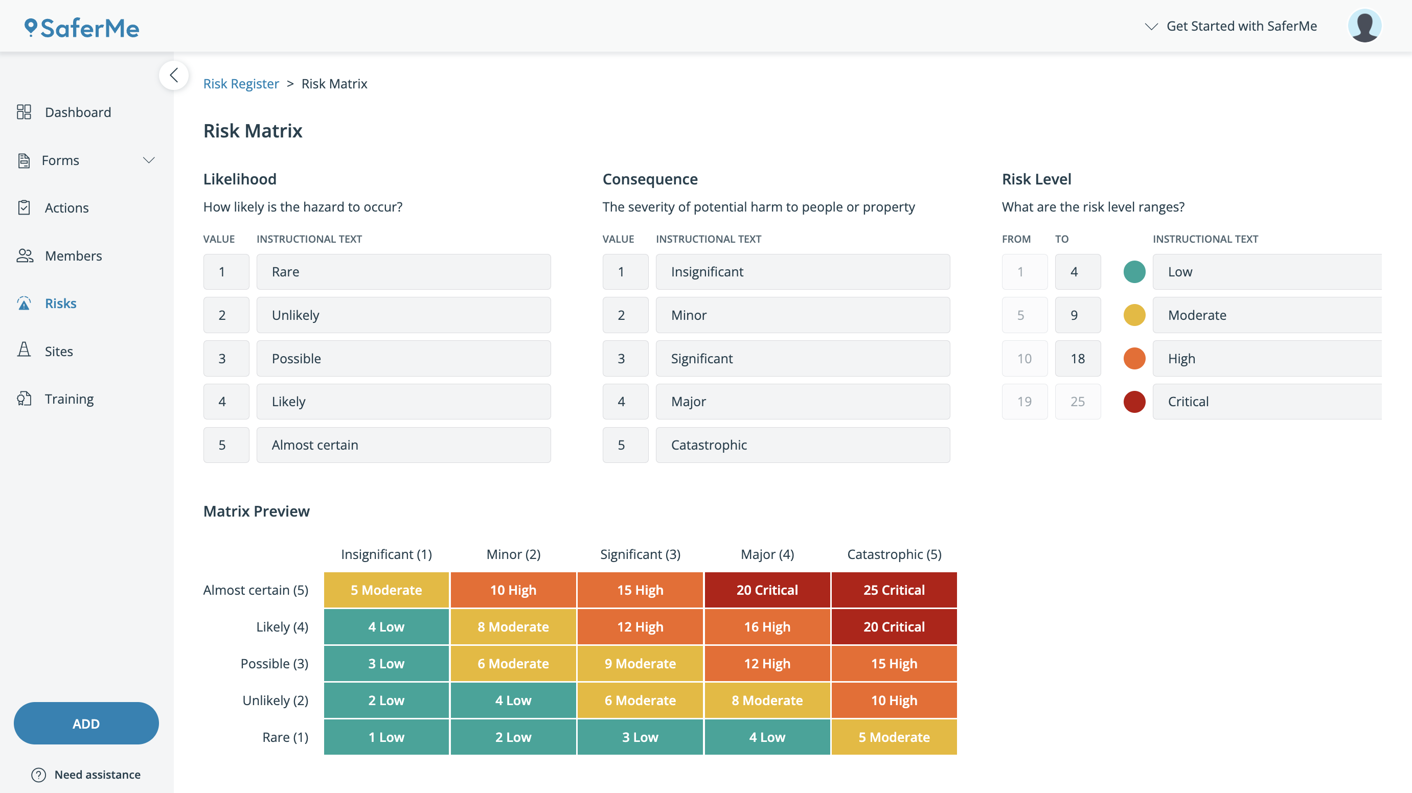 Edit Risk Matrix Page