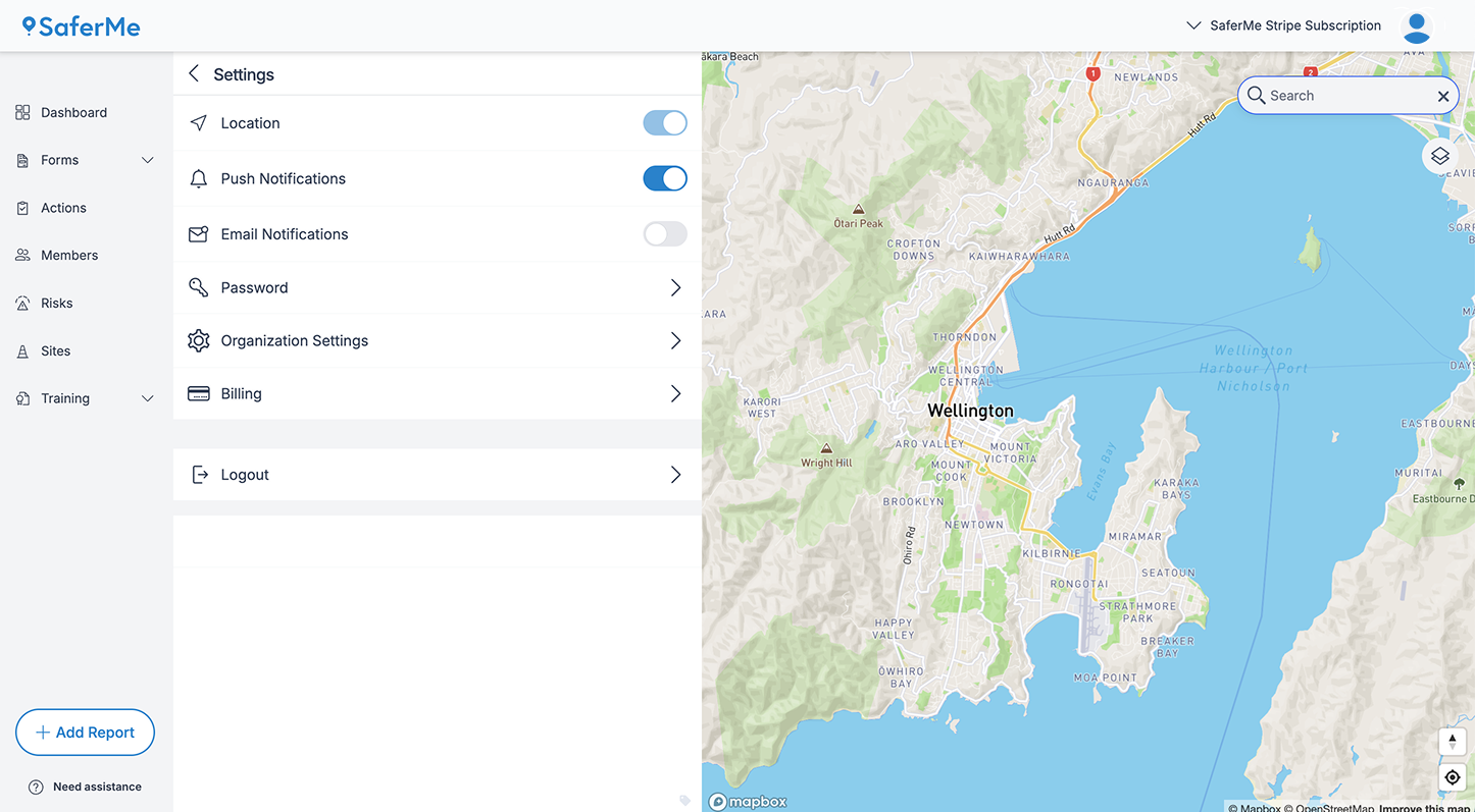Stripe Subscription SaferMe Settings Page.png