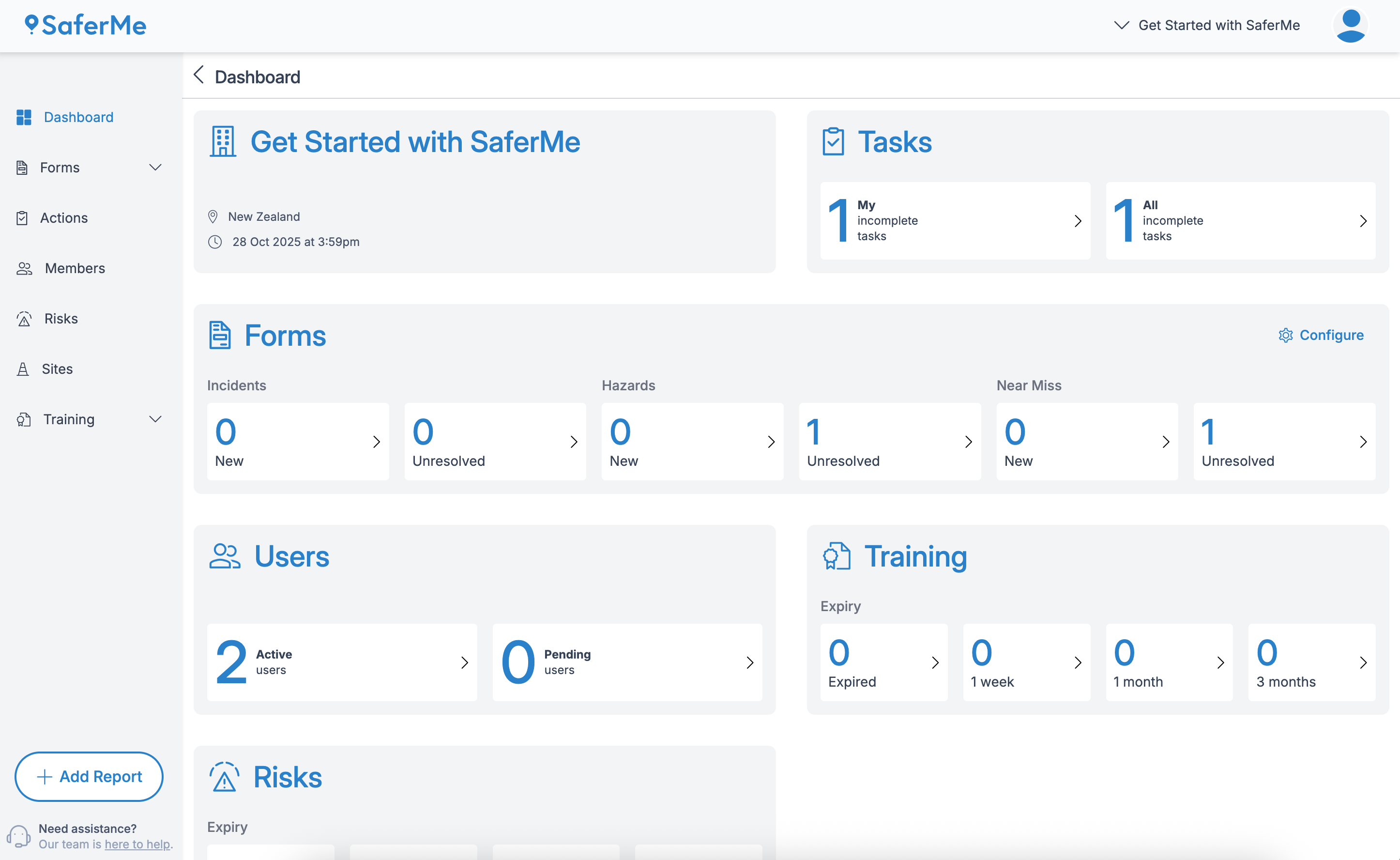 Dashboard > No Expired Training