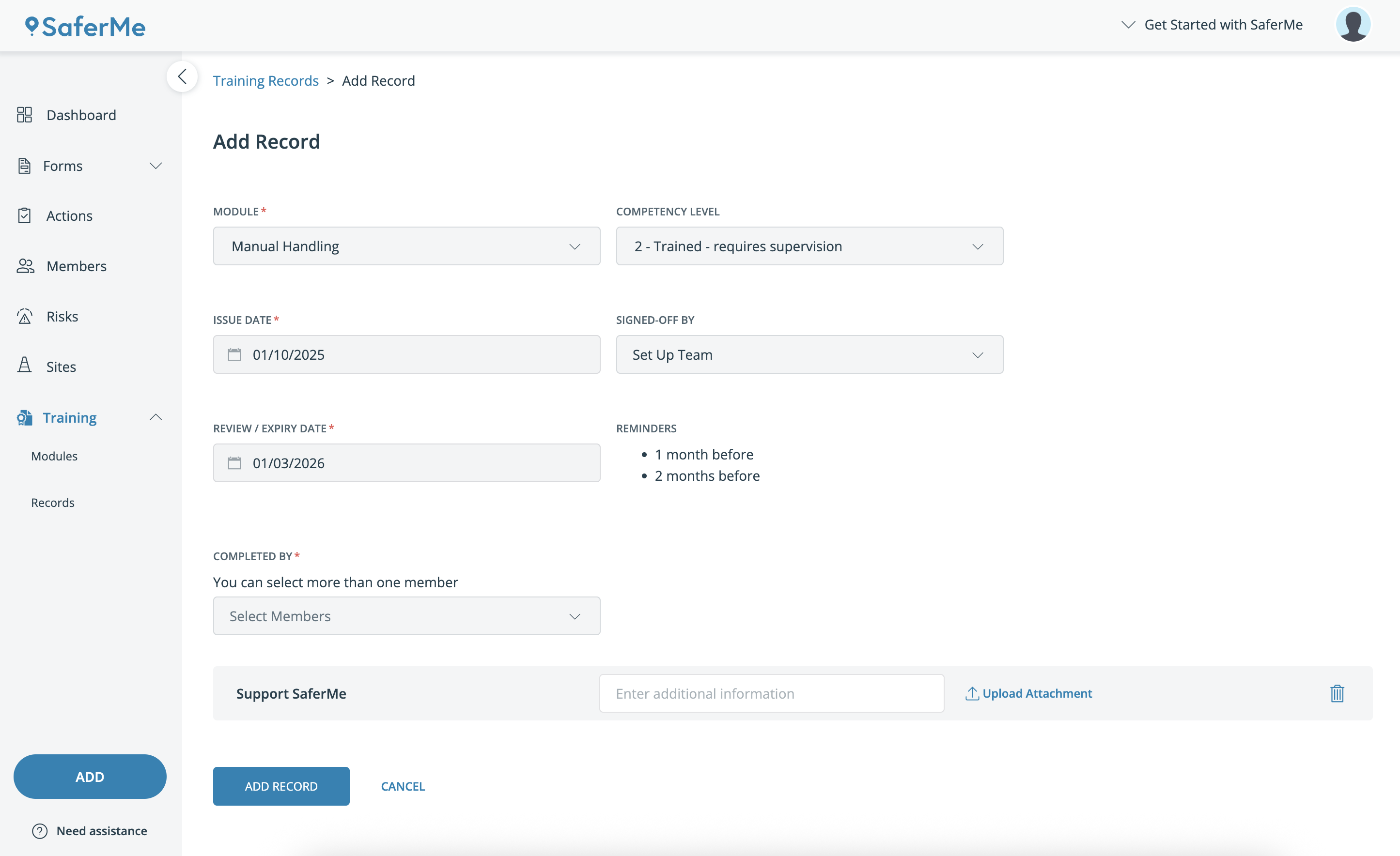 Training > Records > Add Records to Workers