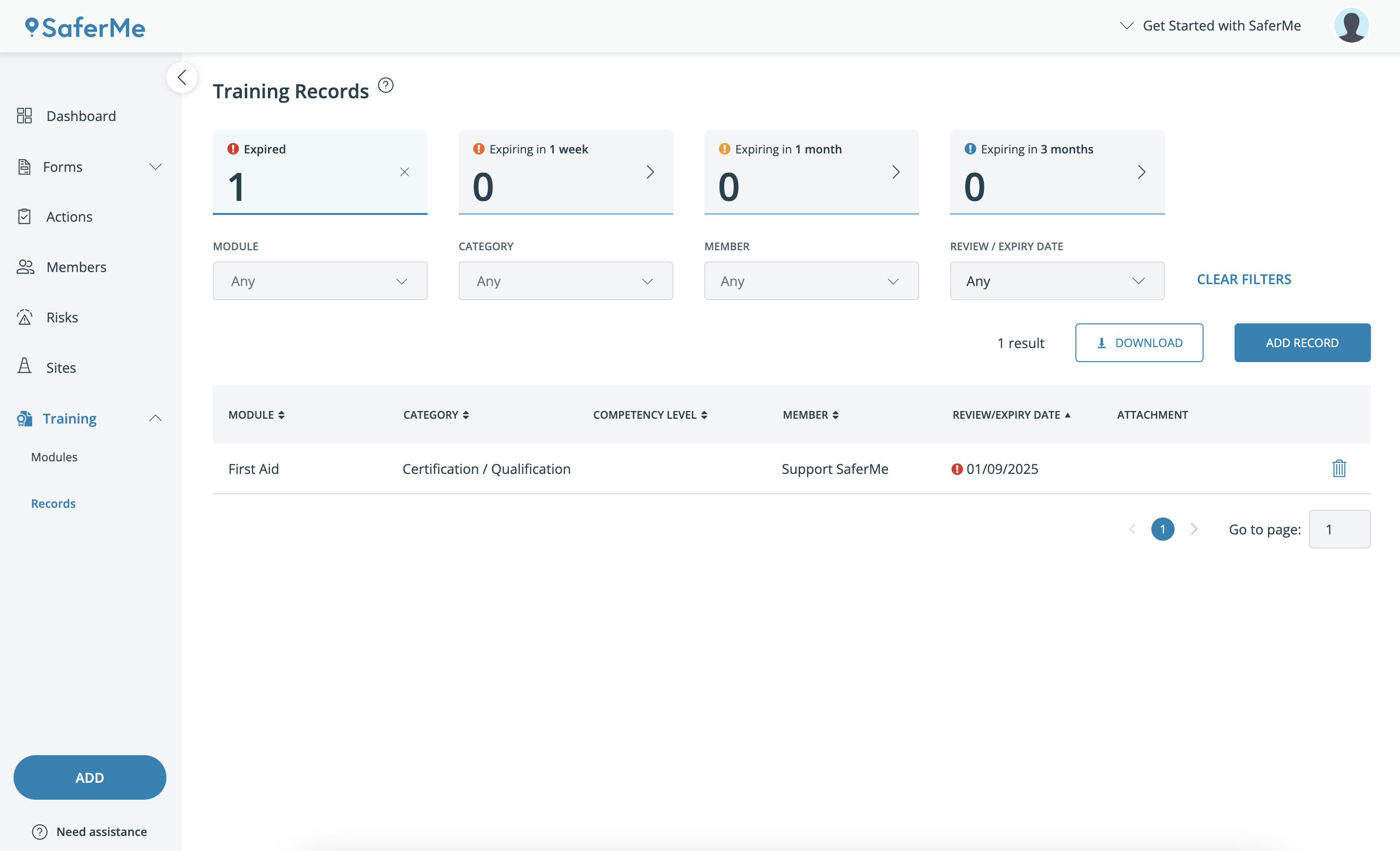 Training > Expired Record