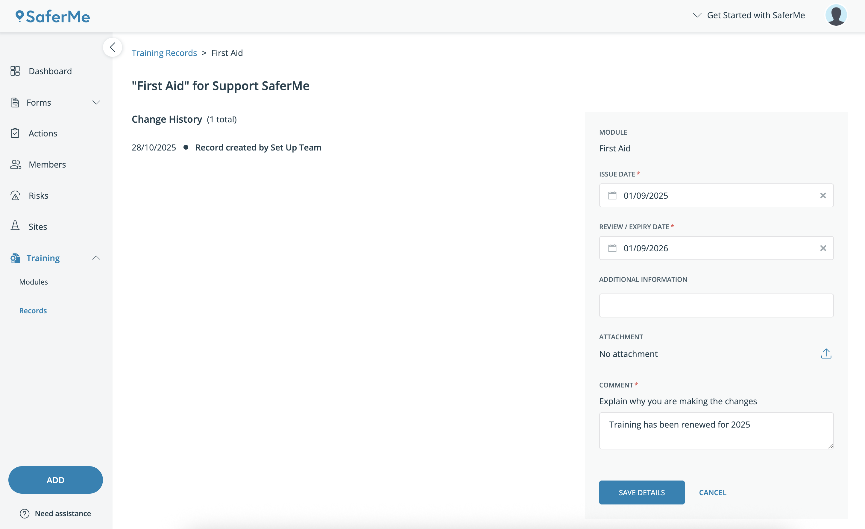 Training > Edit Record Results