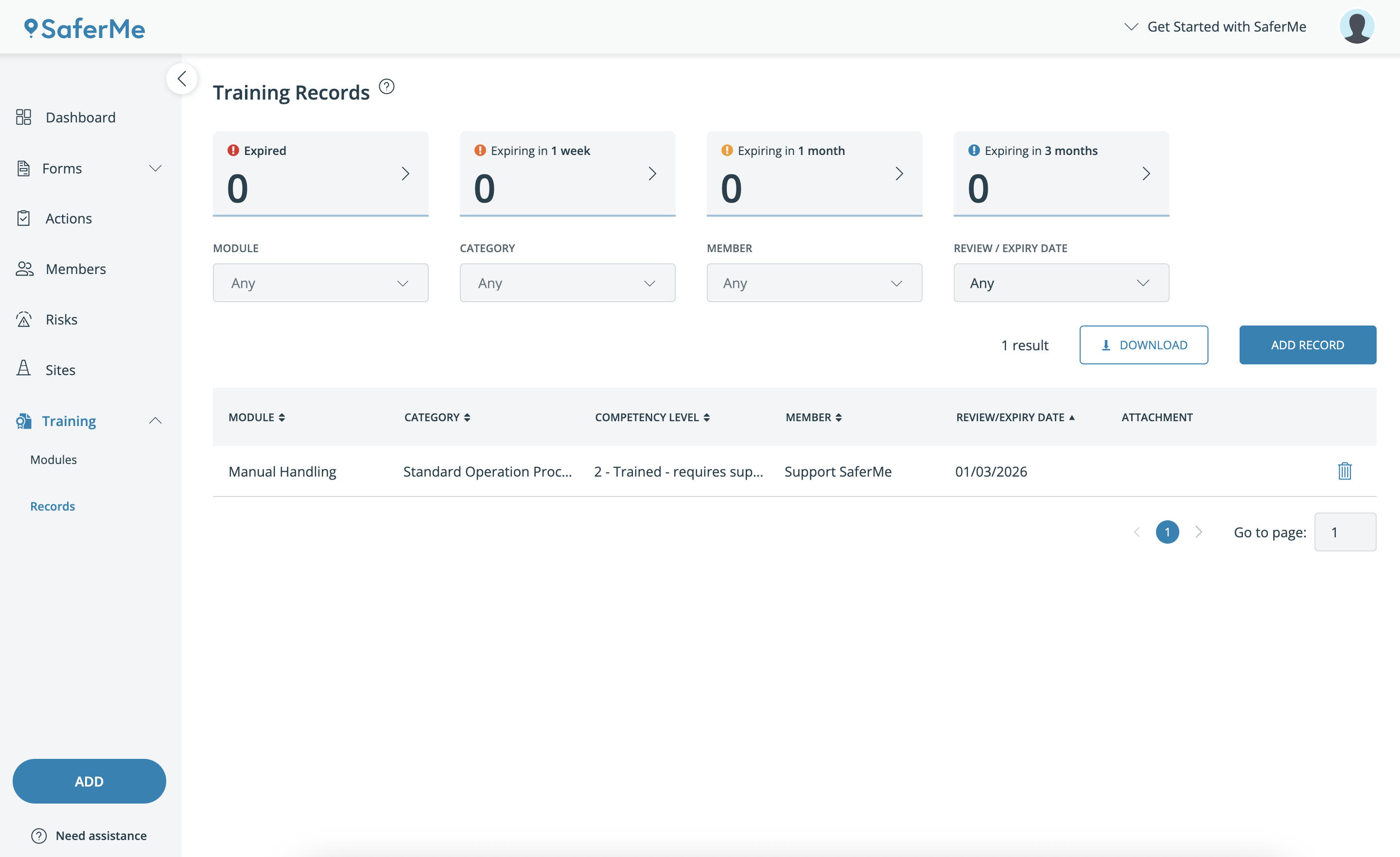 Training > Records > Record Added